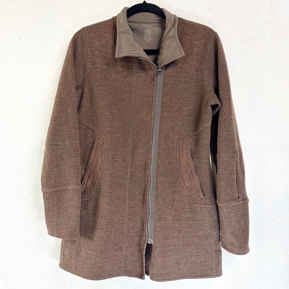 Title Nine Womens Wool Blend Sweater Jacket Zip Up Brown Herringbone Medium